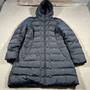 The North Face Gotham 550 Down Hooded Parka Women Medium Blue Side Zip Pockets